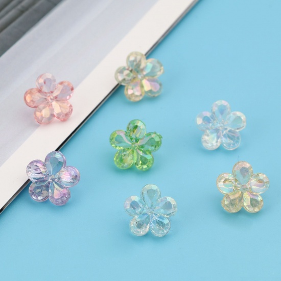 Image de Perles en Acrylique Fleur Multicolore Transparent Couleur AB 12mm x 12mm, Trou: env. 2.4mm, 200 Pcs