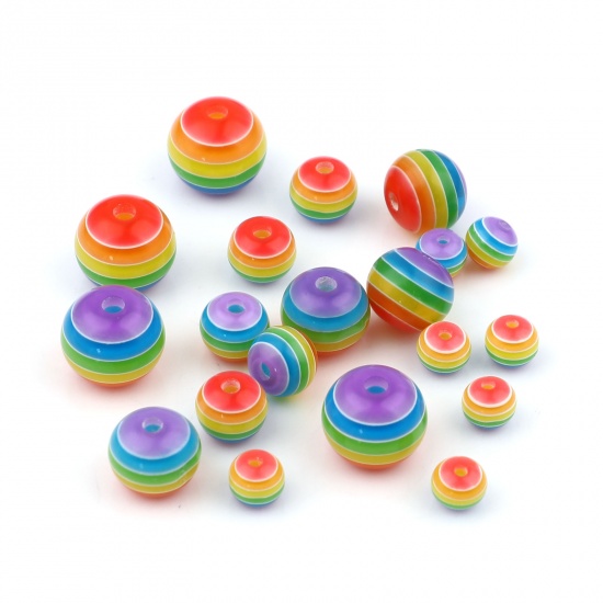 Picture of Acrylic Beads Round Multicolor Stripe Pattern 200 PCs