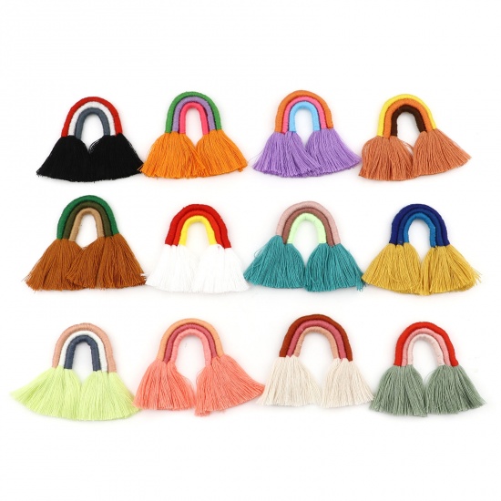 Picture of Polyester No Loop Tassel Pendants No Loop Tassel Black 9cm x 5.5cm - 8cm x 5.2cm, 1 Piece