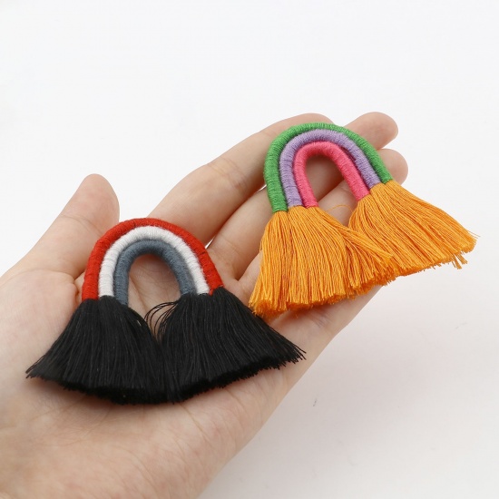 Picture of Polyester No Loop Tassel Pendants No Loop Tassel Black 9cm x 5.5cm - 8cm x 5.2cm, 1 Piece