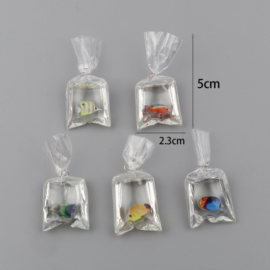 Picture of Resin Ocean Jewelry Pendants Bag Fish Multicolor 50mm x 23mm, 5 PCs