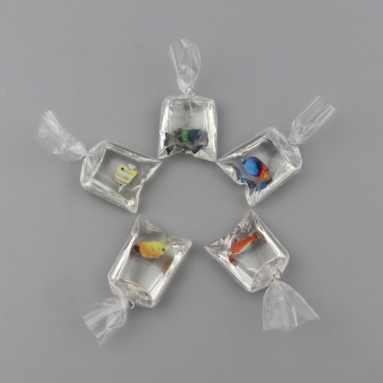 Picture of Resin Ocean Jewelry Pendants Bag Fish Multicolor 50mm x 23mm, 5 PCs