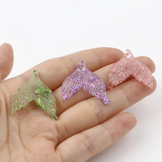 Picture of Resin Charms Fishtail Multicolor Sequins 28mm x 25mm, 10 PCs