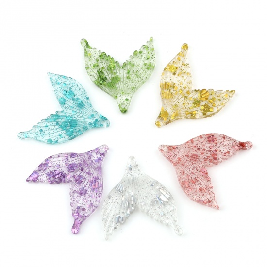 Picture of Resin Charms Fishtail Multicolor Sequins 28mm x 25mm, 10 PCs