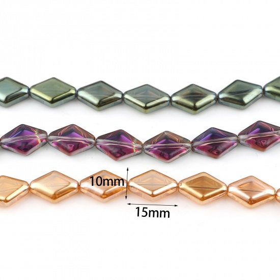 Picture of Glass Beads Rhombus Multicolor About 15mm x 10mm, Hole: Approx 1.1mm, 64cm(25 2/8") - 63.5cm(25") long, 1 Strand (Approx 43 PCs/Strand)
