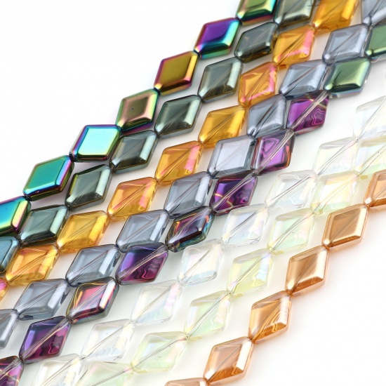 Picture of Glass Beads Rhombus Multicolor About 15mm x 10mm, Hole: Approx 1.1mm, 64cm(25 2/8") - 63.5cm(25") long, 1 Strand (Approx 43 PCs/Strand)
