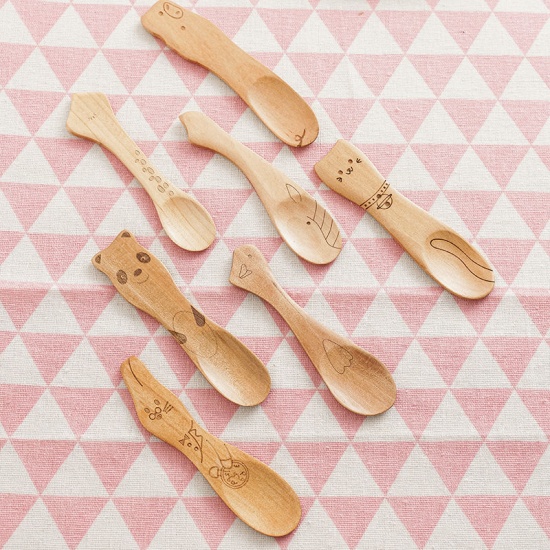 Picture of Cute Cartoon Children Eco Friendly Natural Wood Spoon Cutlery Tableware