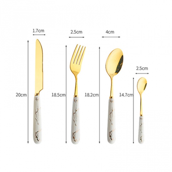 Immagine di Stainless Steel & Ceramic Knife Fork Spoon Set Flatware Cutlery Tableware