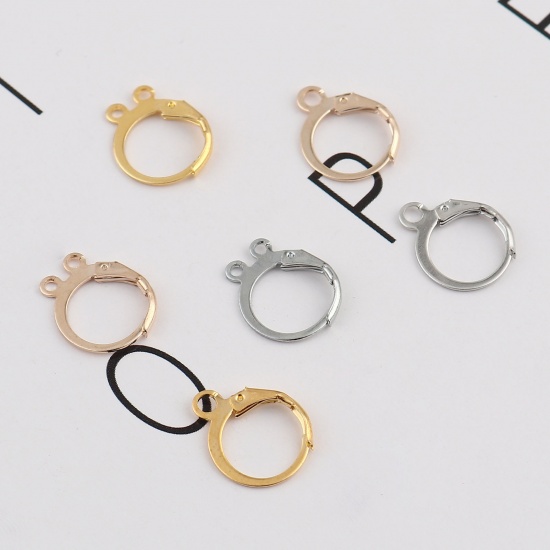Picture of Brass Hoop Earrings Multicolor Circle Ring W/ Loop 15mm x 13mm, Post/ Wire Size: (19 gauge), 50 PCs                                                                                                                                                           
