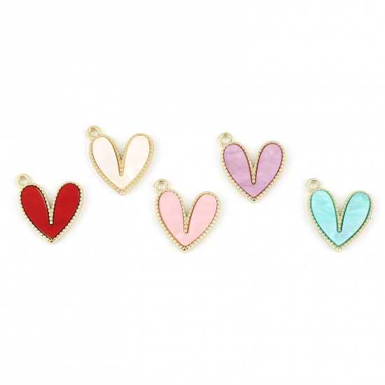 Picture of Zinc Based Alloy & Acrylic Charms Heart Gold Plated Multicolor 18mm x 15mm, 10 PCs