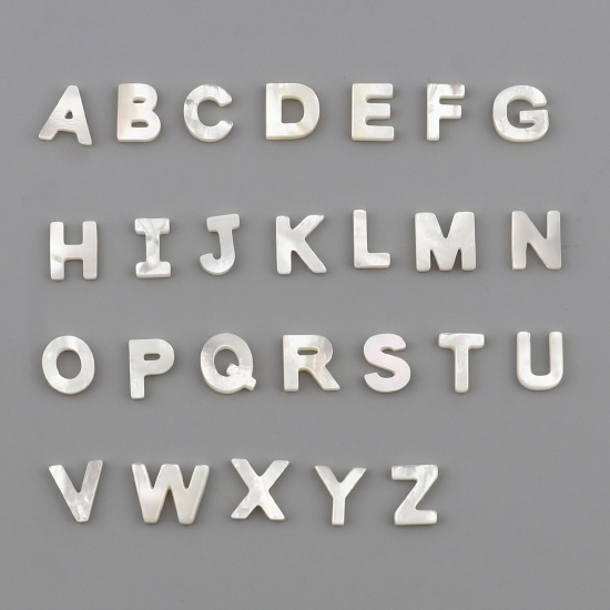 Picture of Shell Loose Beads Capital Alphabet/ Letter Creamy-White Hole:Approx 0.5mm, 1 Piece