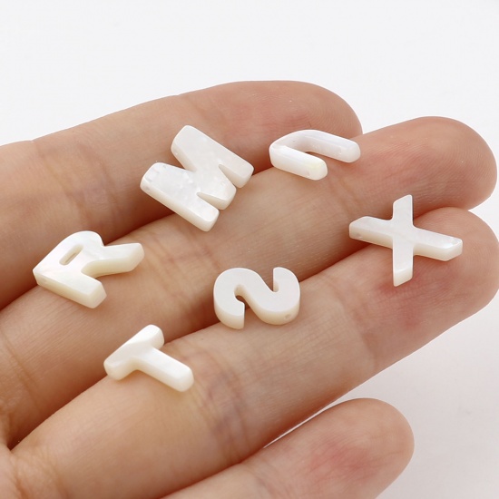 Picture of Shell Loose Beads Capital Alphabet/ Letter Creamy-White Hole:Approx 0.5mm, 1 Piece