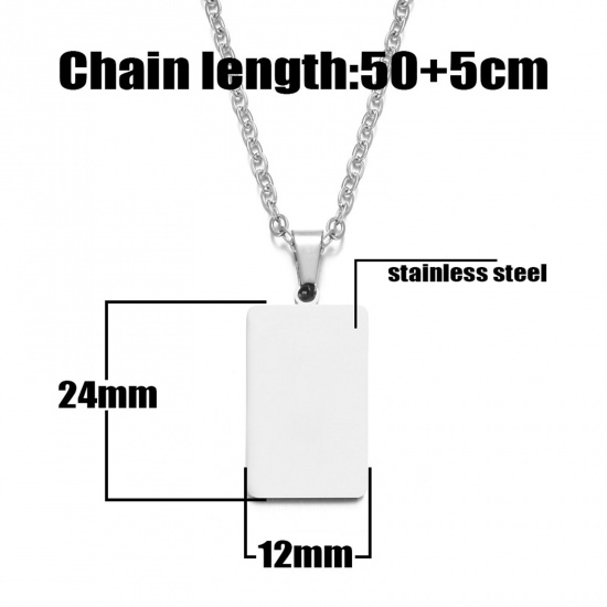 Picture of Stainless Steel Tarot Link Cable Chain Findings Necklace Silver Tone Rectangle Moon 50cm(19 5/8") long, 1 Piece