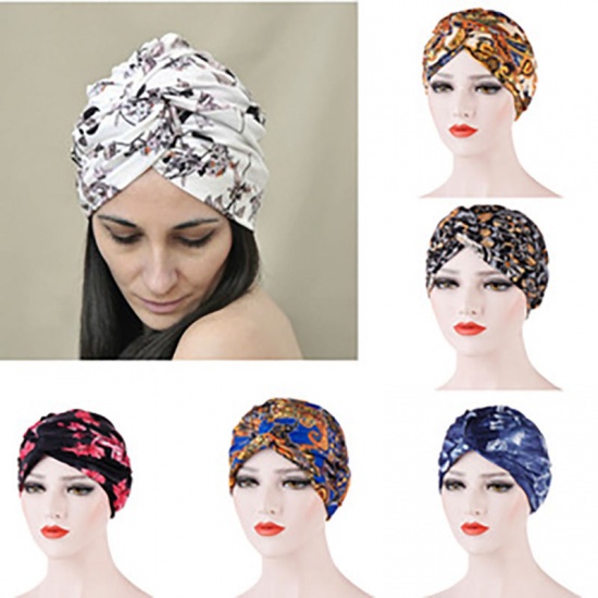 Picture of Black - Polyester Elastane Printed Women's Turban Hat Braided 58cm long, 1 Piece