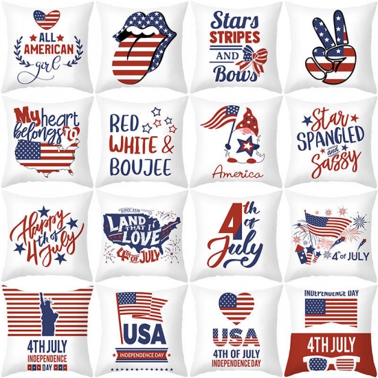 Picture of Independence Day Peach Skin Fabric Printed Square Pillowcase Home Textile