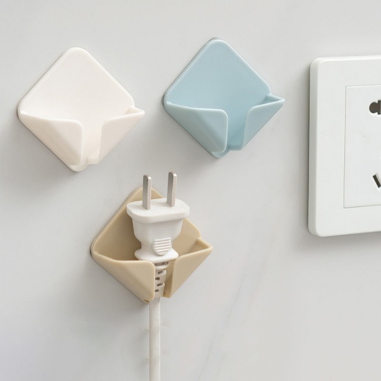 Picture of Beige - Punch-free Self-adhesive Wall-mounted Plug Power Cord Storage Rack 4.6x4.6cm, 1 Packet(2 PCs/Packet)