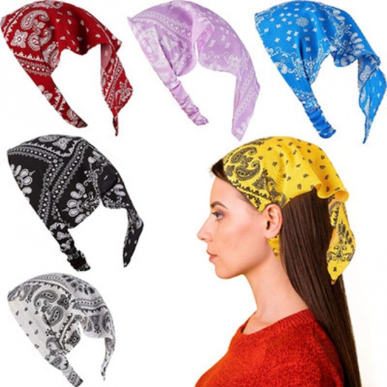 Immagine di Navy Blue - Women Paisley Printed Dust-proof Triangular Elastic Hair Headband Kerchief Turban Bandanas 50cm long, 1 Piece