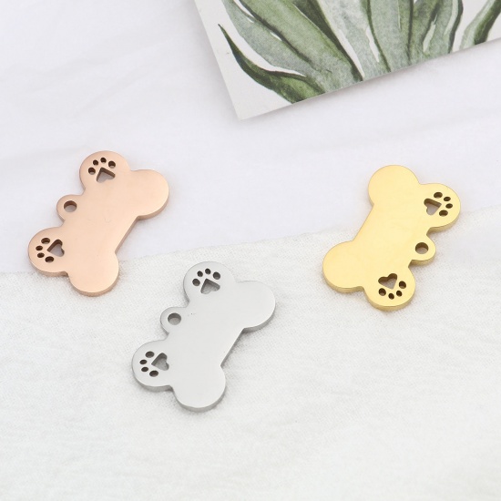Picture of Stainless Steel Pet Memorial Charms Bone Paw Claw Multicolor Blank Stamping Tags 25mm x 16mm, 1 Piece