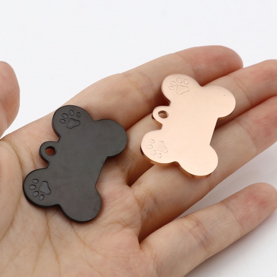 Picture of Stainless Steel Pet Memorial Pendants Bone Multicolor Blank Stamping Tags 36mm x 24mm, 1 Piece