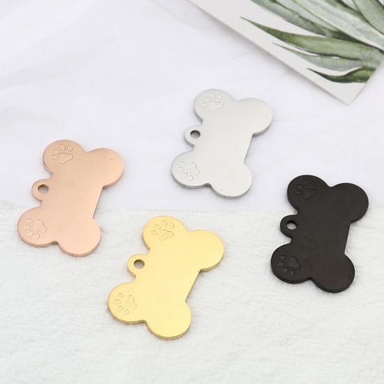 Picture of Stainless Steel Pet Memorial Pendants Bone Multicolor Blank Stamping Tags 36mm x 24mm, 1 Piece
