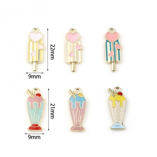 Picture of Zinc Based Alloy Charms Ice Cream Gold Plated Multicolor Enamel 5 PCs
