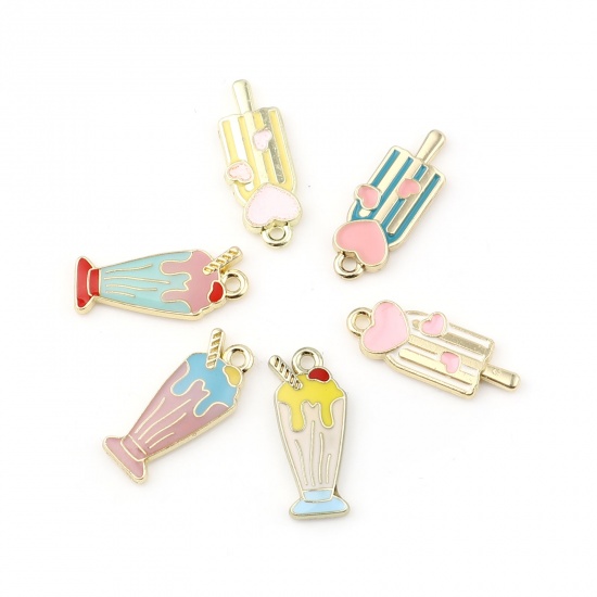Picture of Zinc Based Alloy Charms Ice Cream Gold Plated Multicolor Enamel 5 PCs