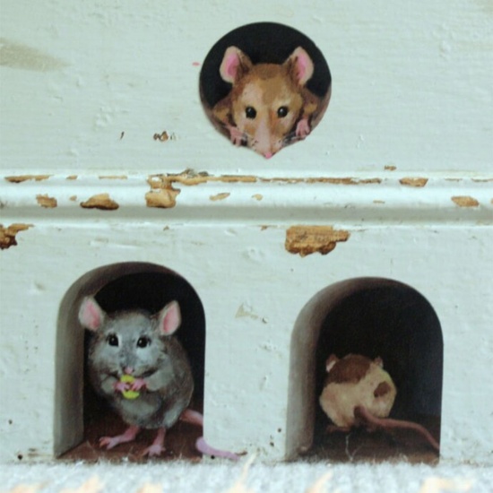 Изображение Rat Mouse Hole PVC Glass Window Film Wall Stickers Home Decoration