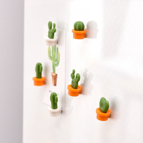 Picture of White - Funny Cactus ABS Refrigerator Fridge Magnet For Message Home Decoration 1.5x2.7cm, 1 Set（6 PCs/Set）