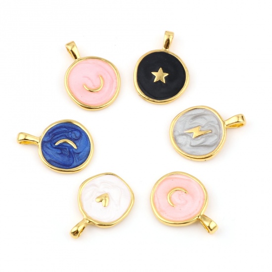 Picture of Zinc Based Alloy Galaxy Charms Round Enamel 10 PCs