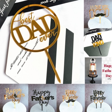 Golden - Father's Day Acrylic Cake Picks Decoration Birthday Party Accessories 15cm long, 1 Piece