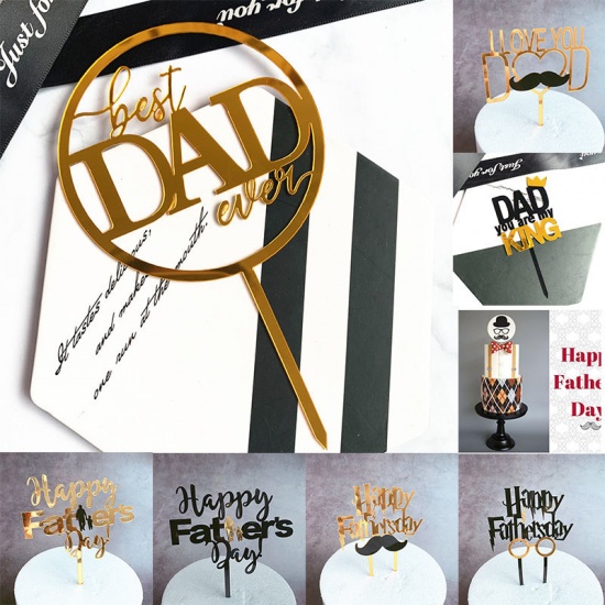 Immagine di Golden - Father's Day Acrylic Cake Picks Decoration Birthday Party Accessories 15cm long, 1 Piece