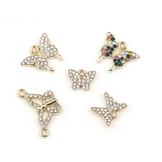 Picture of Zinc Based Alloy Insect Charms Butterfly Animal Gold Plated Micro Pave 5 PCs