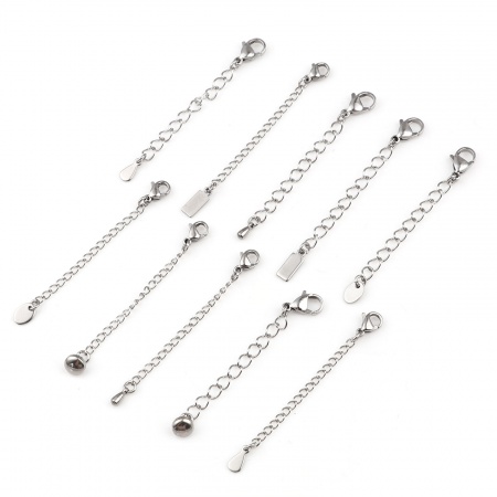 Acciaio Inossidabile Estensione Catene Per Bracciale Collana Gioielli Tono Argento Fibbia Aragosta 6cm Lunghezza, 5 Pz