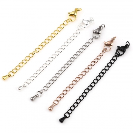 Stainless Steel Extender Chain For Jewelry Necklace Bracelet Multicolor Lobster Clasp Drop 7cm(2 6/8") long, 5 PCs