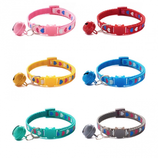 Immagine di Red - Heart Adjustable Cat Collar with Bell Safety Buckle Pet Supplies 19cm long - 32cm long, 1 Piece