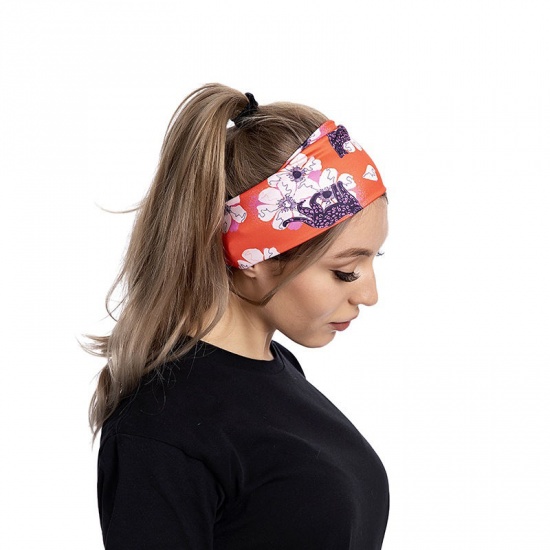 Bild von Schwarz - Flower Sports Yoga Breites elastisches Stirnband 48cm lang, 1 Stück