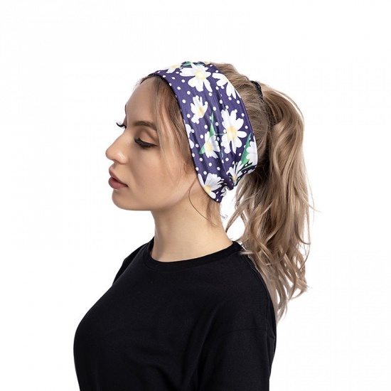 Immagine di Black - Flower Sports Yoga Wide Elastic Headband 48cm long, 1 Piece