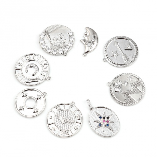 Immagine di Ottone Charms 18K Vero Platino Placcato Tondo Trasparente Strass 1 Pz