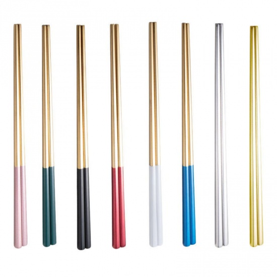 Imagen de Red - Stainless Steel Anti-Slip Anti-Mildew And Antibacterial Square Chopsticks 23x1.3cm, 1 Pair