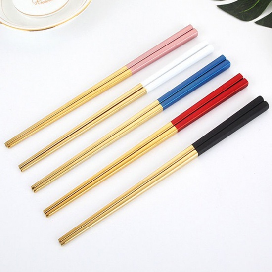 Picture of Red - Stainless Steel Anti-Slip Anti-Mildew And Antibacterial Square Chopsticks 23x1.3cm, 1 Pair