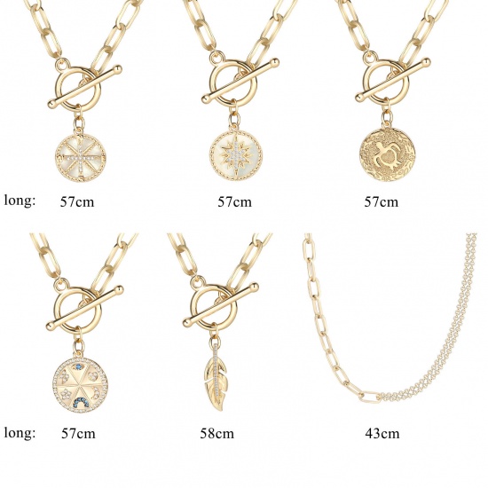 Picture of Hypoallergenic Simple & Casual Stylish 18K Real Gold Plated Copper & Rhinestone Paperclip Chain Round Star Pendant Necklace For Women Jewelry Gifts