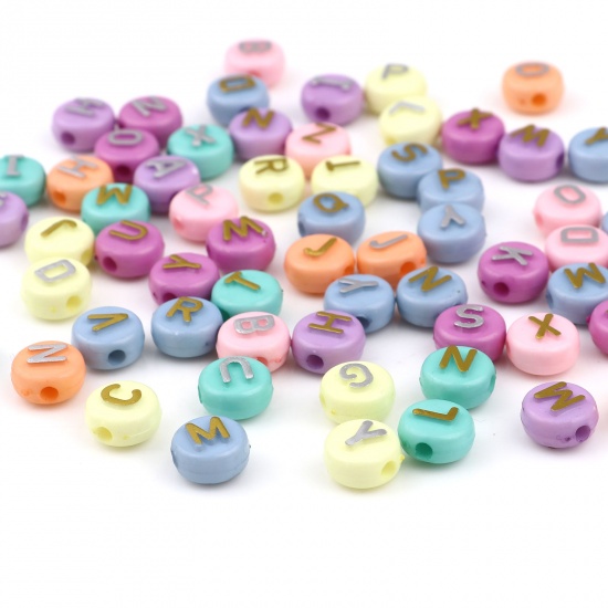 Picture of Acrylic Beads Capital Alphabet/ Letter At Random Color At Random Pattern About 10mm Dia., Hole: Approx 2.3mm, 200 PCs
