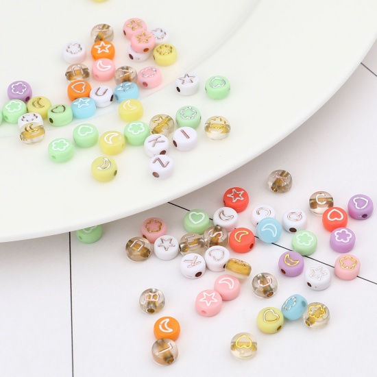 Picture of Acrylic Beads Flat Round Multicolor At Random Pattern About 7mm Dia., 500 PCs