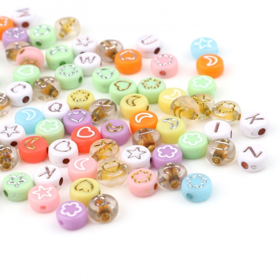 Picture of Acrylic Beads Flat Round Multicolor At Random Pattern About 7mm Dia., 500 PCs