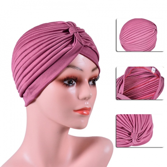 Immagine di Wine Red - Polyester Tied Knot Turban Hat Solid Color M（56-58cm）, 1 Piece