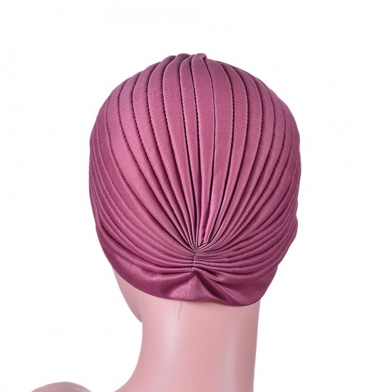 Immagine di Wine Red - Polyester Tied Knot Turban Hat Solid Color M（56-58cm）, 1 Piece