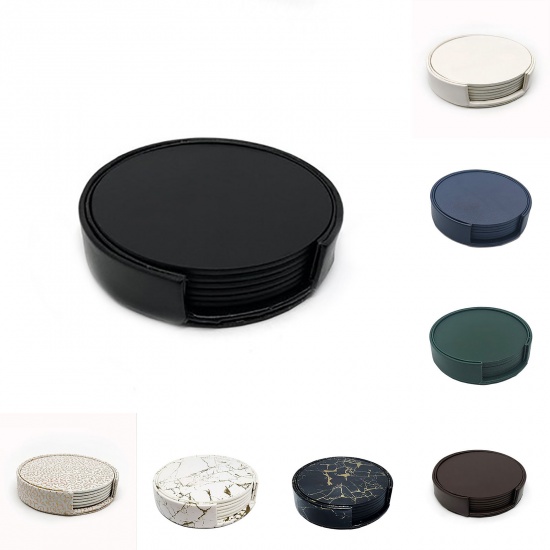 Picture of White - PU Leather Cup Mat Bowl Pad Waterproof Heat Insulation Round Vine Pattern 11x11x2.5cm, 1 Set