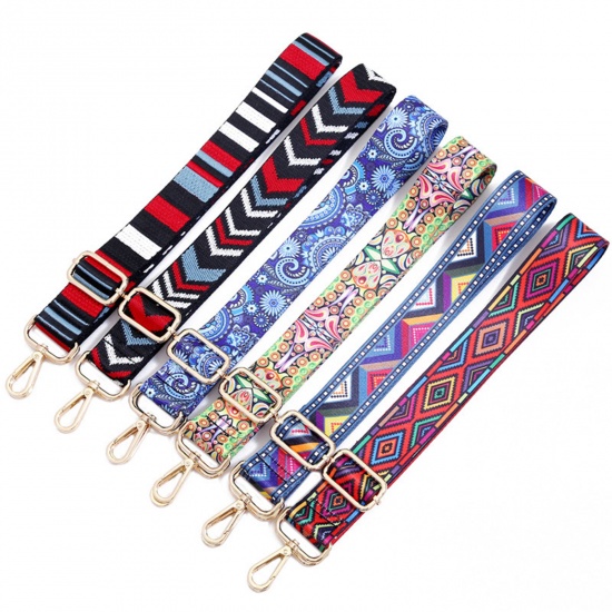 Picture of Zinc Based Alloy & Polyester DIY Bag Purse Accessories Bag Strap Gold Plated Multicolor Stripe 140cm, 1 Piece