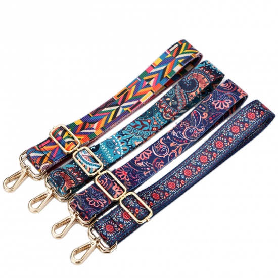 Picture of Zinc Based Alloy & Polyester DIY Bag Purse Accessories Bag Strap Gold Plated Multicolor Stripe 140cm, 1 Piece