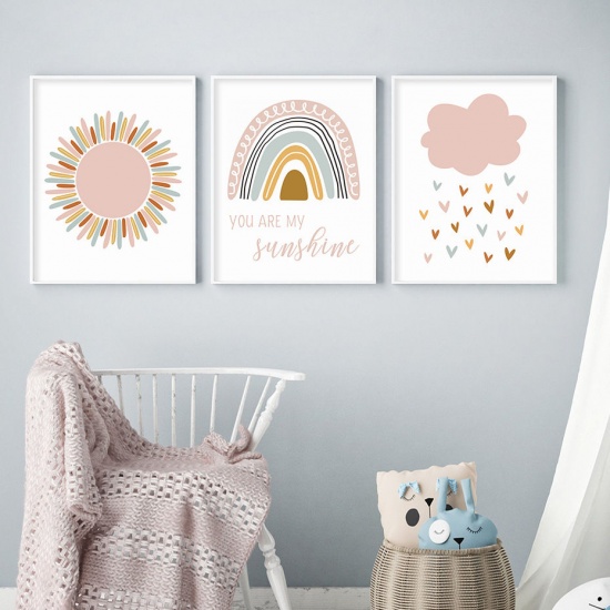 Изображение Pink - Canvas Bohemia Clouds Cute Painting Children's Room Home Decor Wall Art 50x70cm, 1 Piece